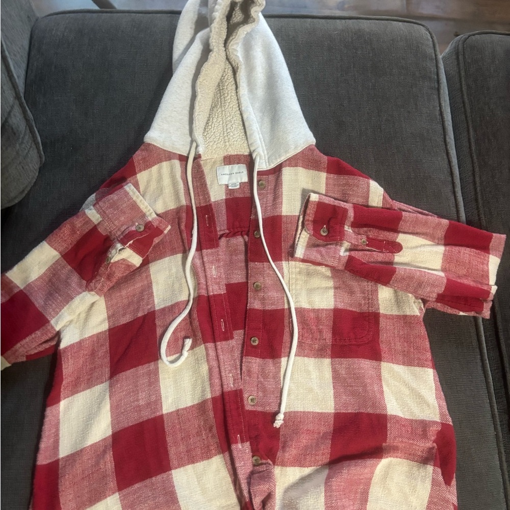 American Eagle Outfitters Red and Cream Plaid Jacket